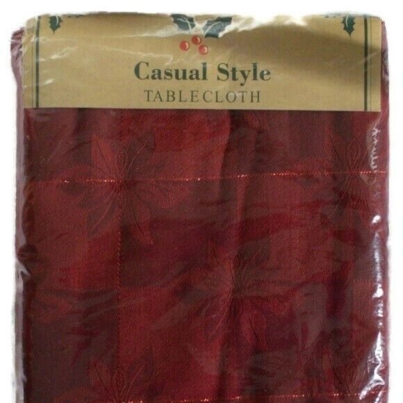 Casual Style Tablecloth Christmas Pointsettia Red Oblong 100% Cotton 52x72 - Picture 1 of 2